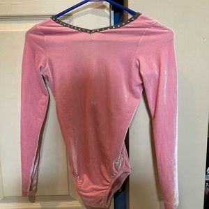GK pink velvet long sleeve gymnastics leotard